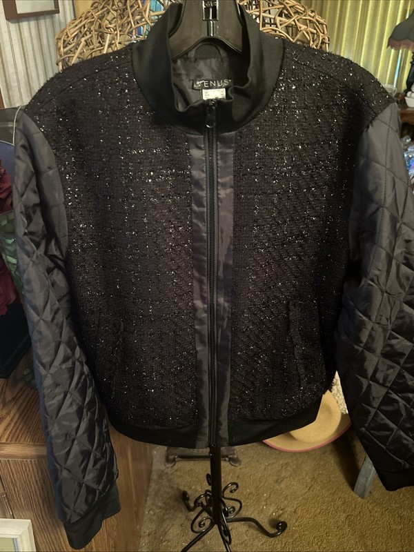 Venus Women’s Black Sparkle Zip Front Jacket Size 10
