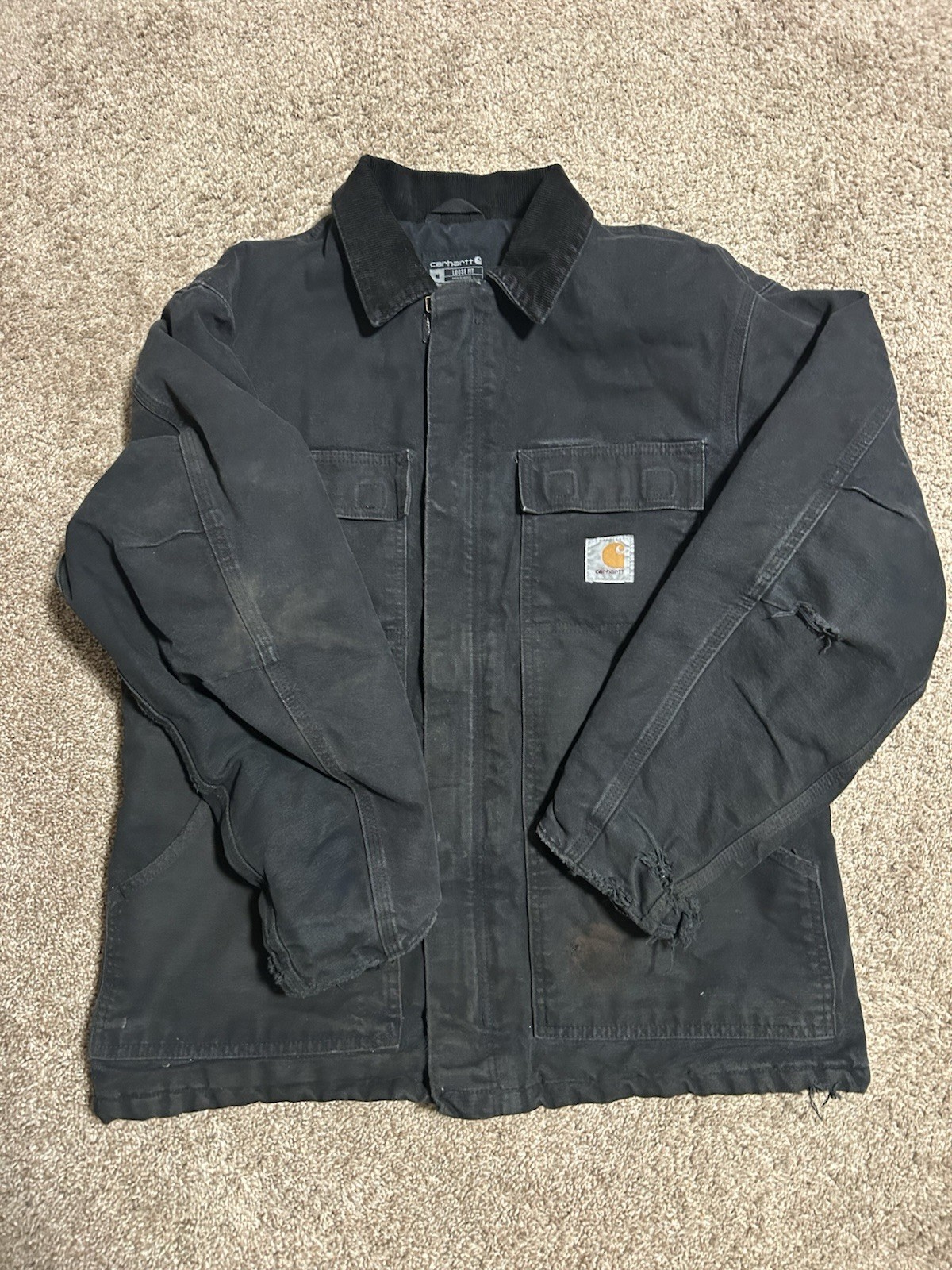 Carhartt Loose Fit Work Jacket Black Distressed UC0003-M Size M Made In Mexico