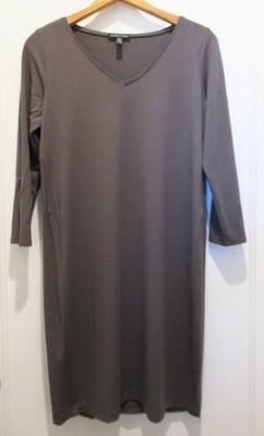 Eileen Fisher Viscose Jersey  ¾ Sleeves Shift Dress Small Gray Pre-owned