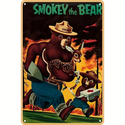 1pc Smokey the Bear Vintage Tin Metal Signs, Wildfire Prevention Poster, Rustic