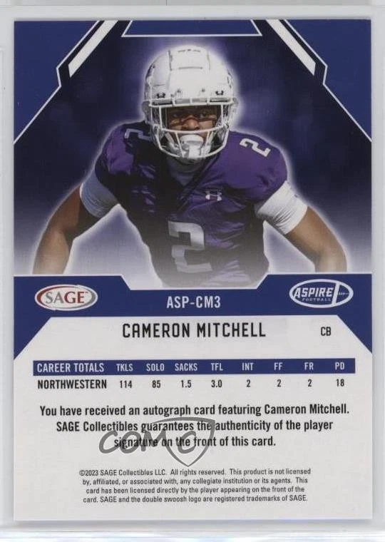 2023 Sage Aspire Red Cameron Mitchell #ASP-CM3 Rookie Auto RC - Image 2 of 2