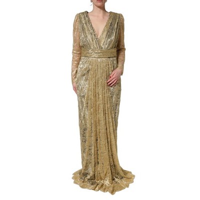 DOLCE & GABBANA Kleid Gold Transparent Spitze Kristall Verziert IT50/US16/3XL...