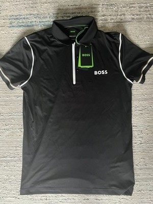 Men's Hugo Boss Paddytech Performance Polo Shirt, Black Size Medium