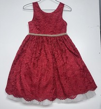 American Princess Girls Sz 8 Red Holiday Lace Dress Pearl Rhinestone Ribbon Belt