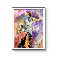 9"x12"Mixed Media Figurative Painting  on Paper Abstract Design Home Art