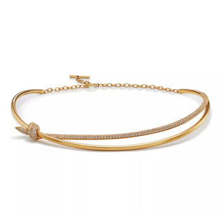 Tiffany Knot Double Row Diamond Necklace 18K Yellow Gold 3.12ct Stunning