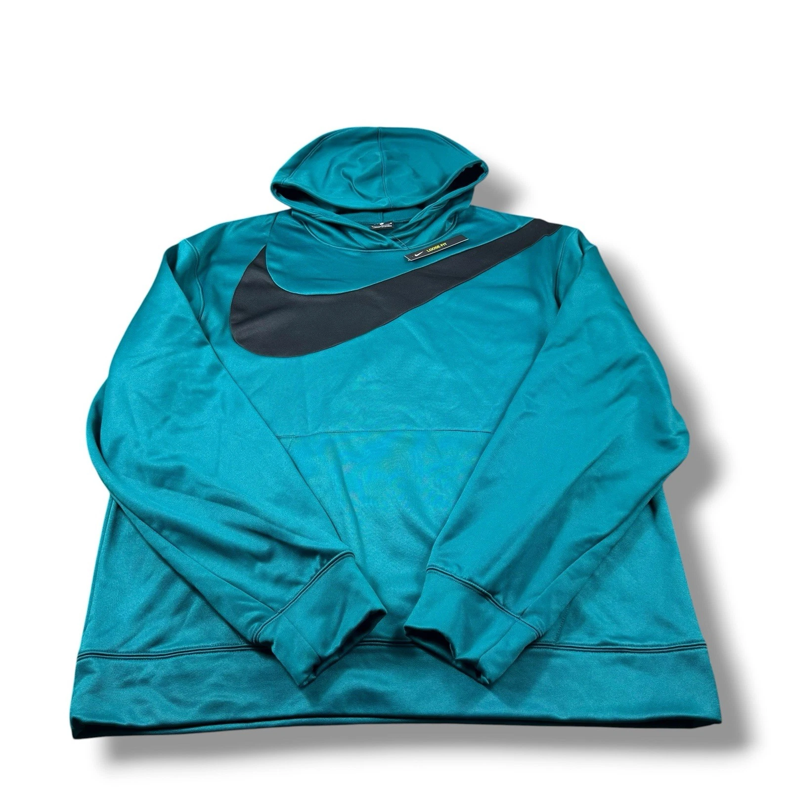 NWT Nike Sportswear Swoosh Teal/Black Dri-Fit Therma Pullover Hoodie Mens Size L