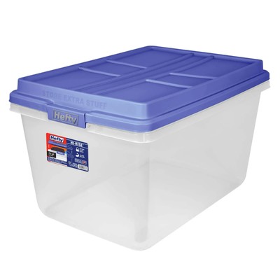 Hefty 72 Quart Clear Plastic Storage Bin with Blue HI-RISE Lid Adult Home