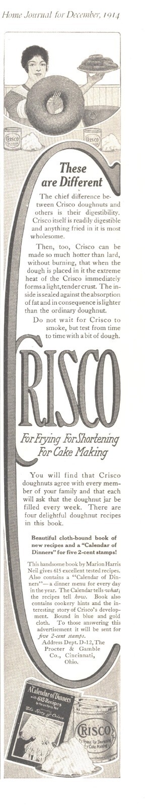 1914 Crisco Antique Print Ad Donuts Frying Oil