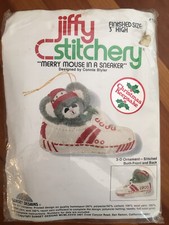 Vintage 1978 Jiffy Stitchery  100 Merry Mouse In A Sneaker Sealed Ornament Kit