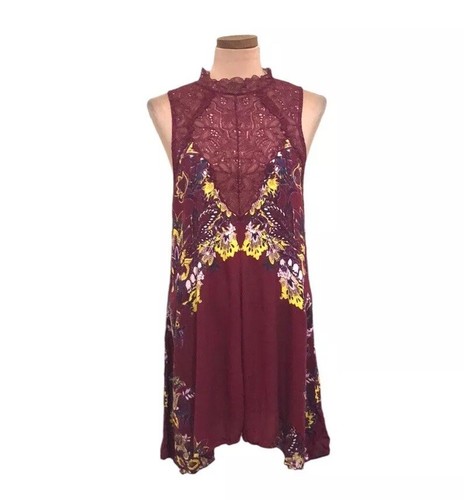 Free People Marsha Dress Size Medium Maroon Red Floral Print