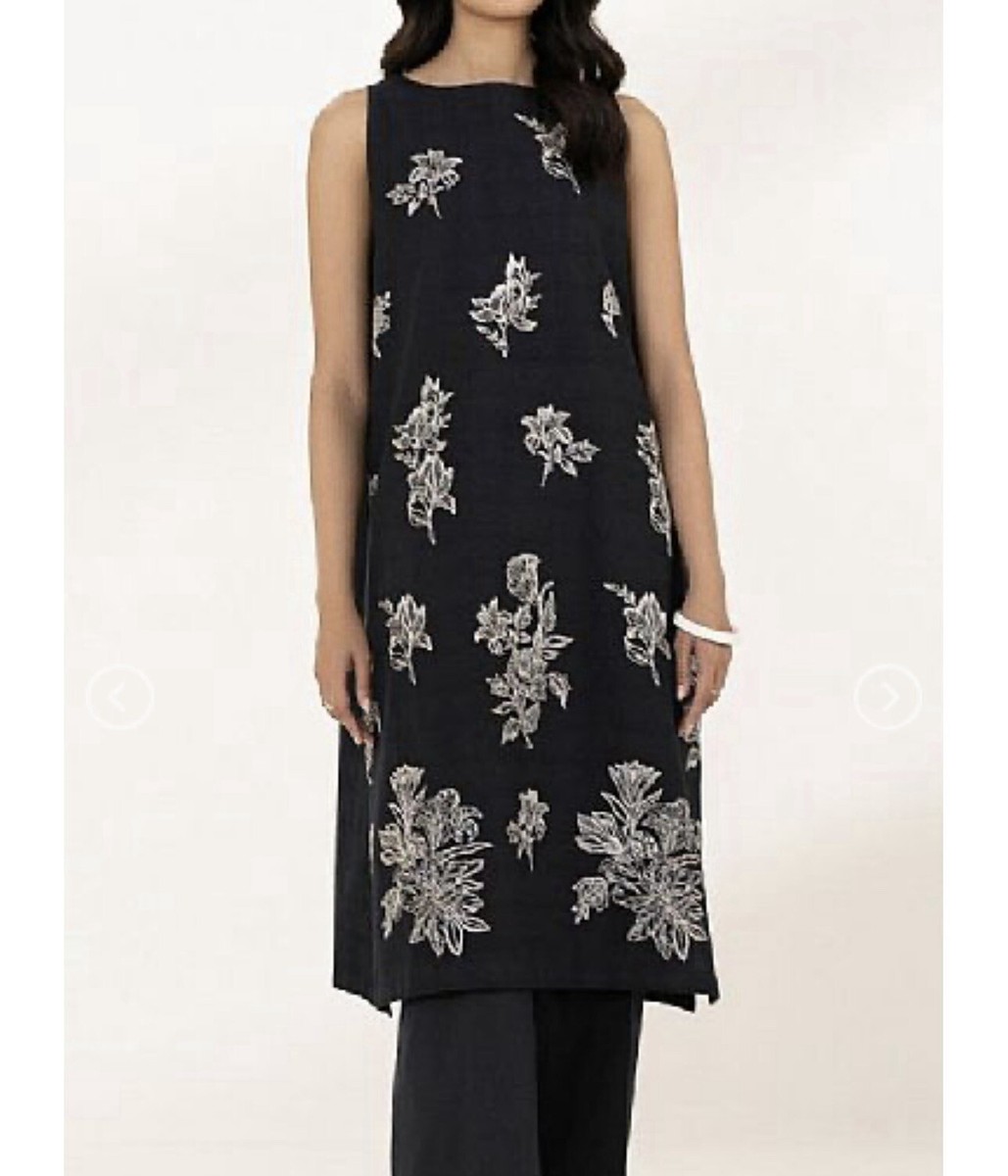 New Original Pakistani Indian LAWN Sapphire Stitched Embrioded Dress Black  Large