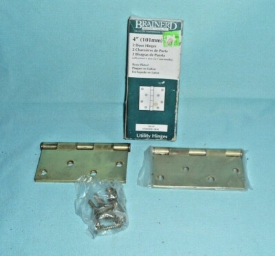 Quantity of 2 Brainerd 4'' Brass Plated Utility Door Hinges 