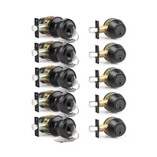 5 Pack Keyed Alike Front Door Knob and Deadbolt Set, Entry Door Locksets with...