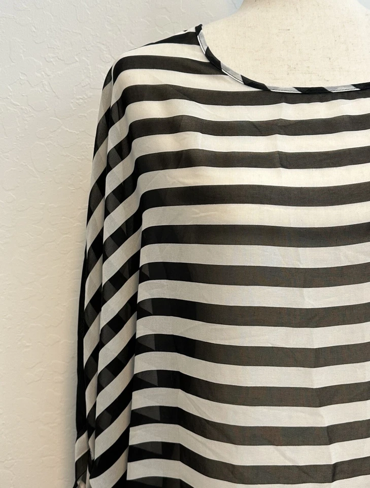 Kimono para mujer transparente natación encubrimiento playa rayas negras/beige talla única Foto 2 de 4