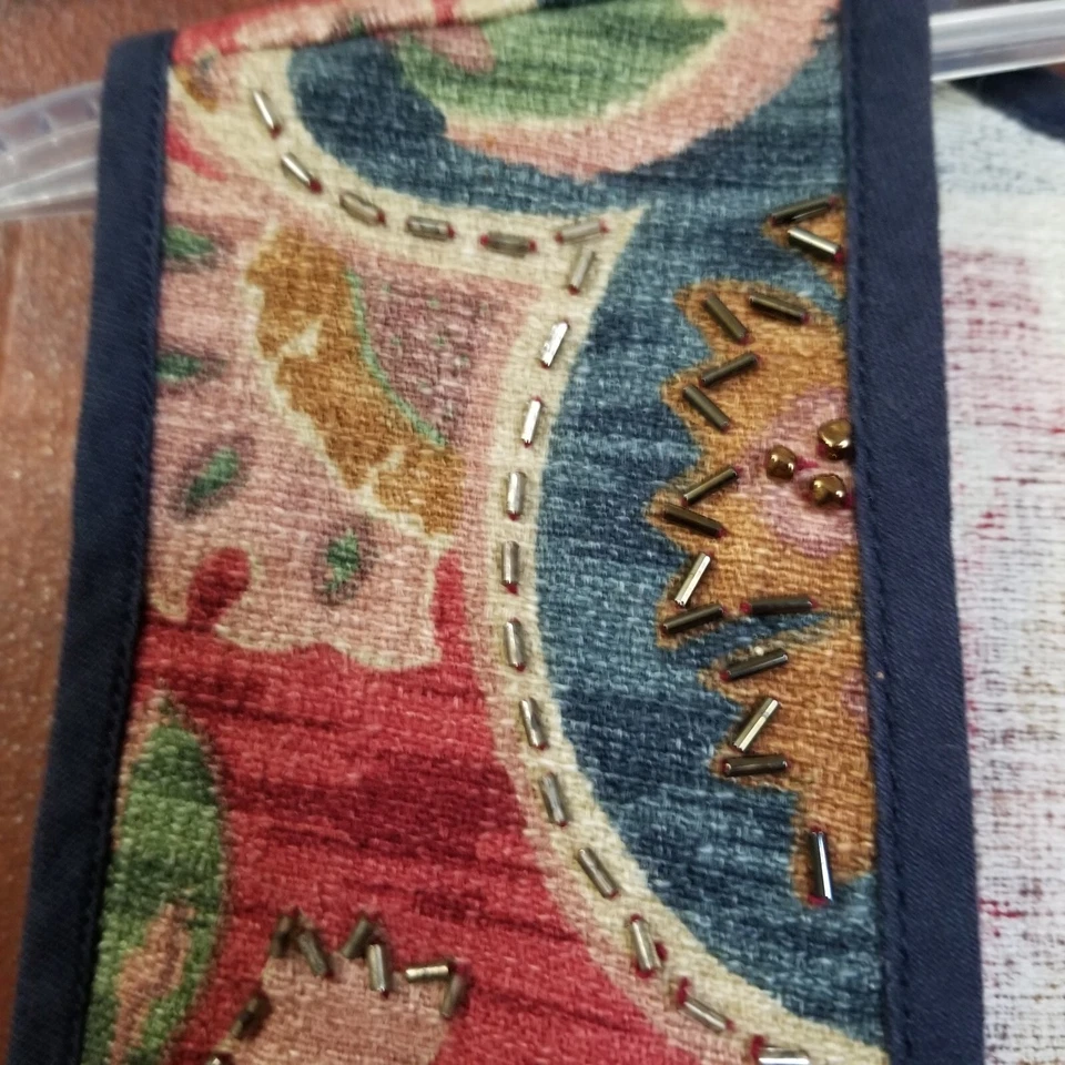 Vintage Carole Little Beaded Tapestry Vest Paisley Women's S 2 Button Front - Image 3 of 4