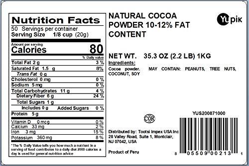 Yupik Natural Cocoa Powder Unsweetened 2.2 lb 35.2 oz Gluten-Free GMO-Free Ko... - Picture 2 of 5