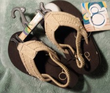 NEW Boy Youth Ocean Pacific OP Beige Canvas Frayed Flip Flops Sandals S,M,L