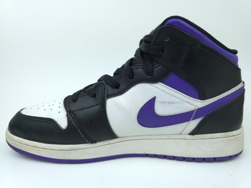 Jordan 1 Mid 7Y (GS) Dark Iris Black White Purple Sneaker Shoes 554725-095 - Picture 8 of 13