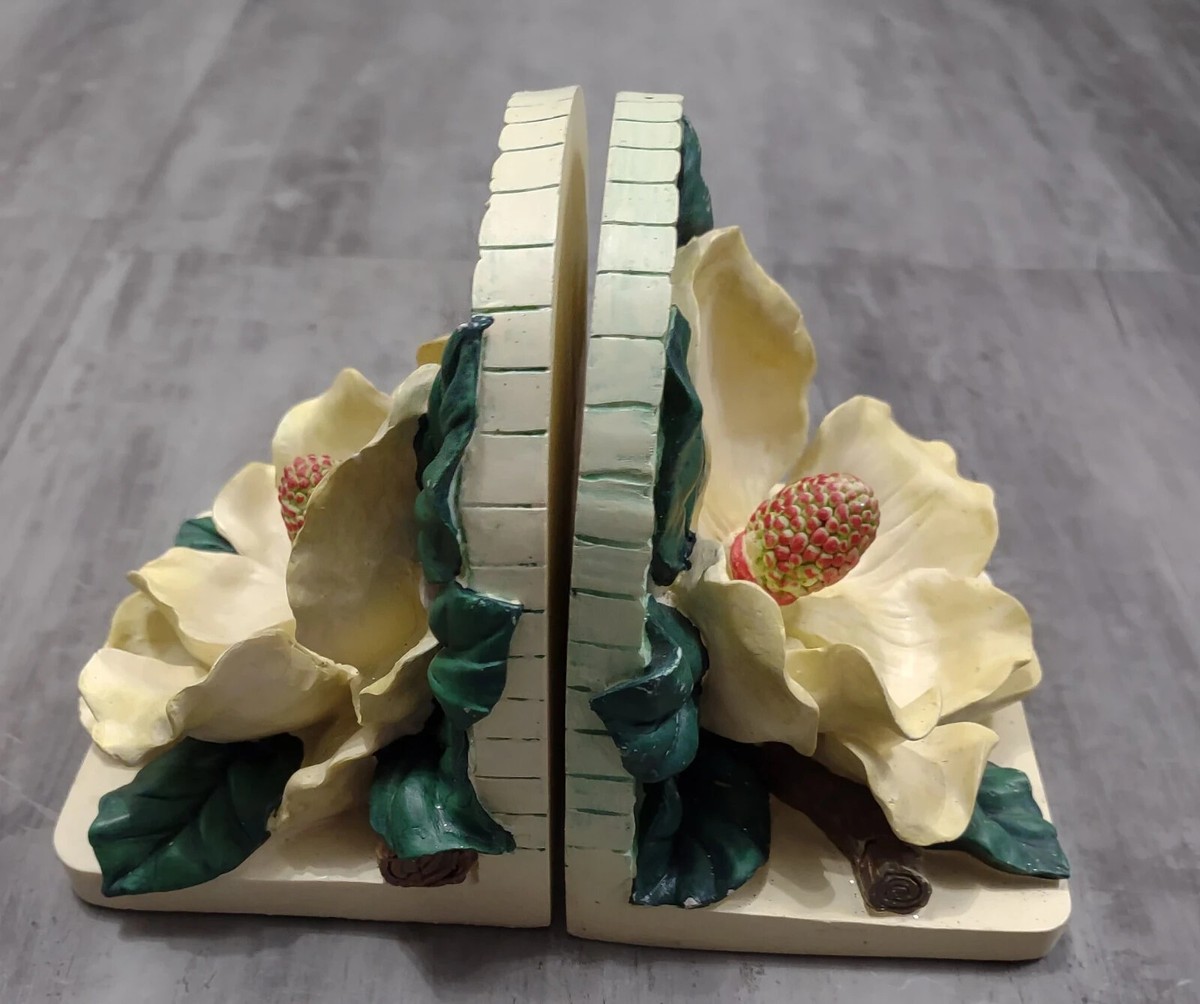 Vintage Pair of Hand Painted Magnolia Floral Bookends | eBay