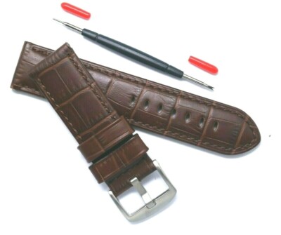 24mm Brown Croco Embossed Leather Men Watch Band With Spring Bar Remover Tool