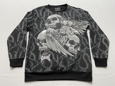 Rebel Vengeance Mens Black Sweater Crown Eagle Skull Halloween NWT Size XL