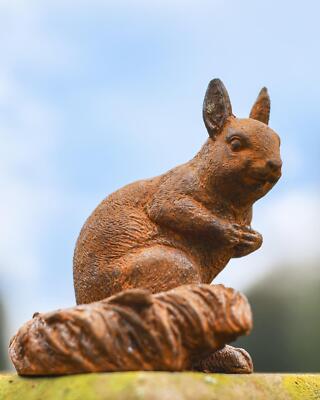 Rustikale Gusseisen Skulptur ''Wildes Eichhörnchen'' Outdoor Garten Deko 