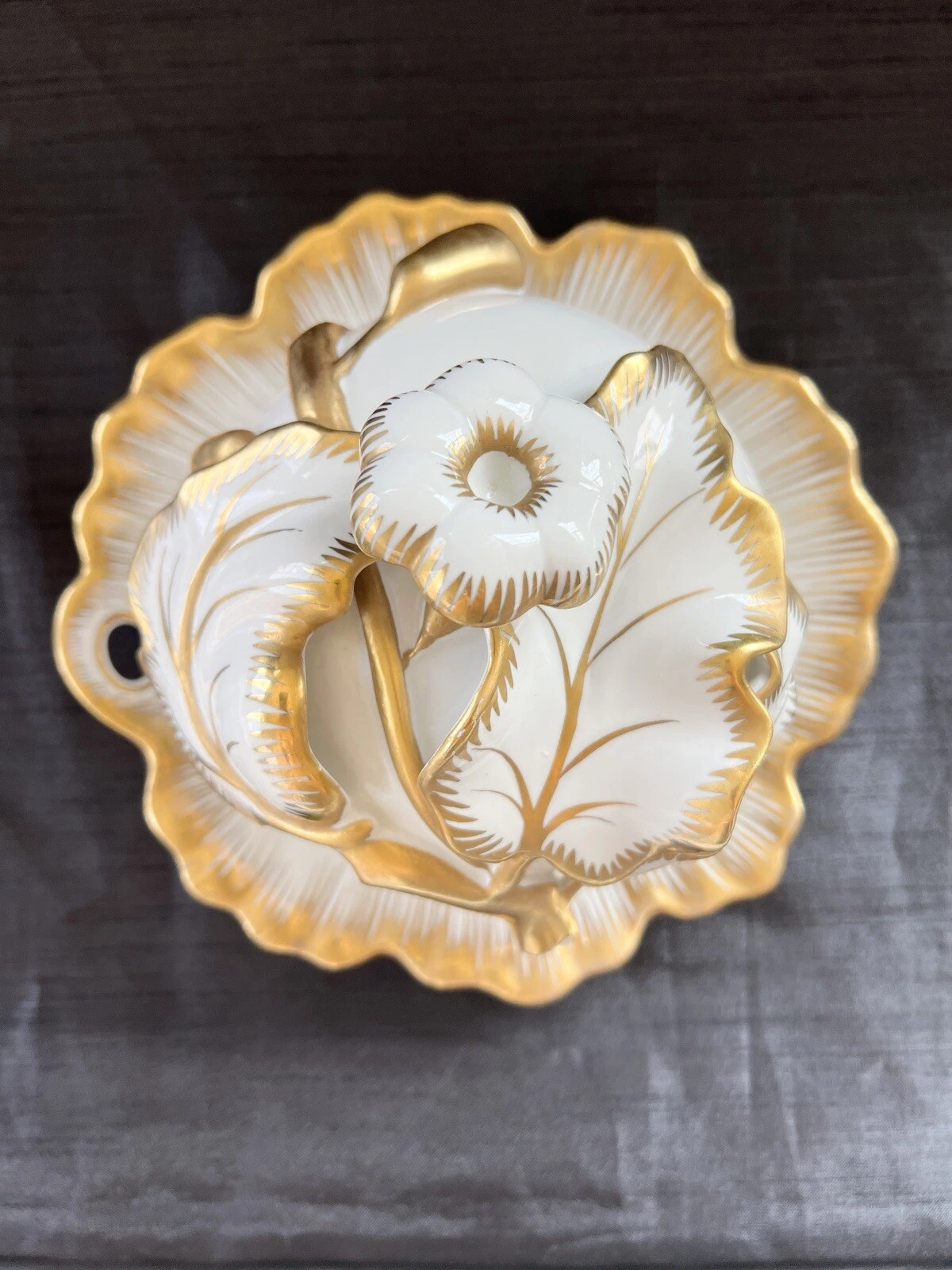 Rare Vintage German Gold Gild Porcelain Butter Keeper Dish - Possible RPM??