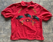 Vintage Wek The World SIZE 2 Red Polo Shirt Buffalo Art Made In USA