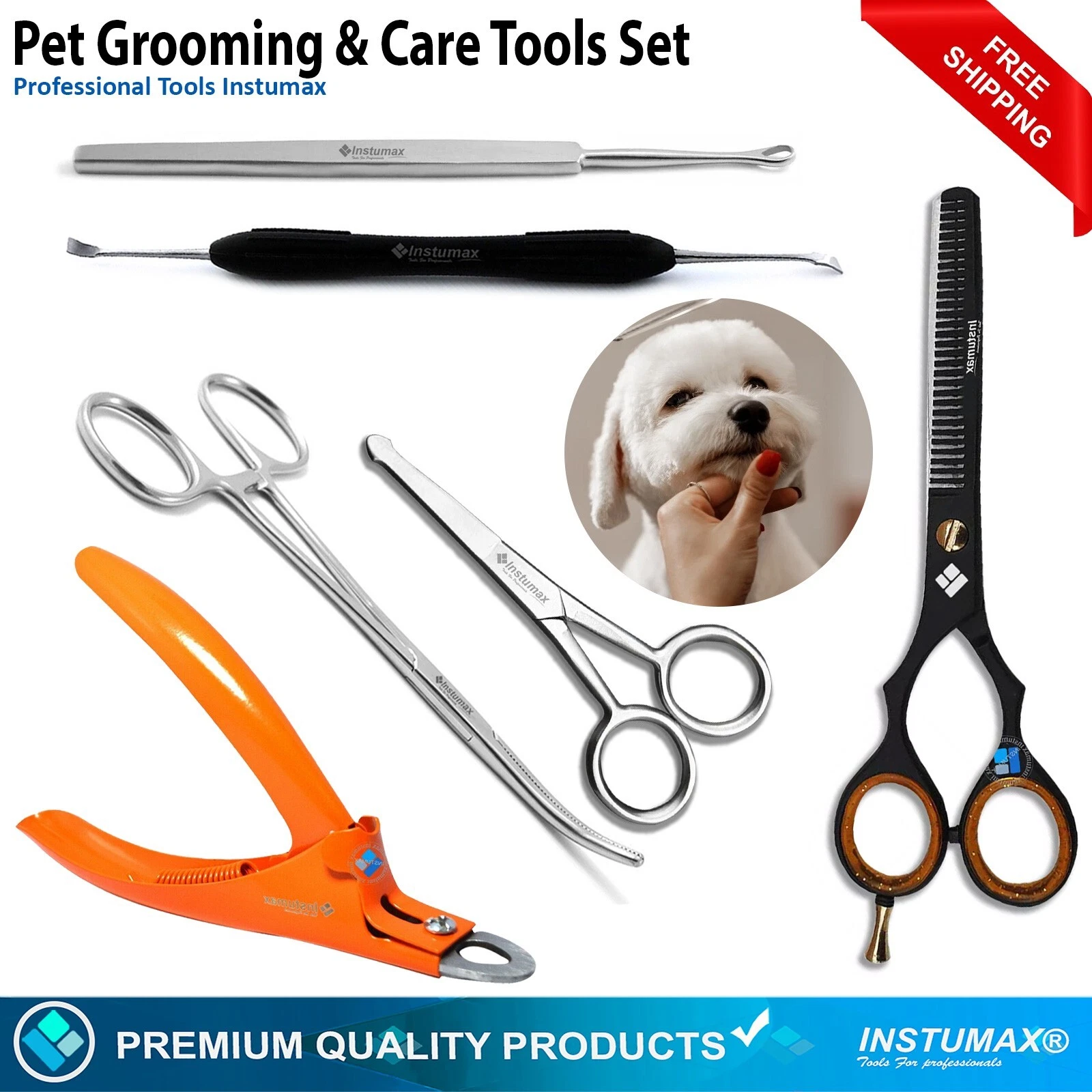 Pet Grooming Kit – Dog & Cat Claw Cutter, Scissors, Fur Puller & Ear Cleaner
