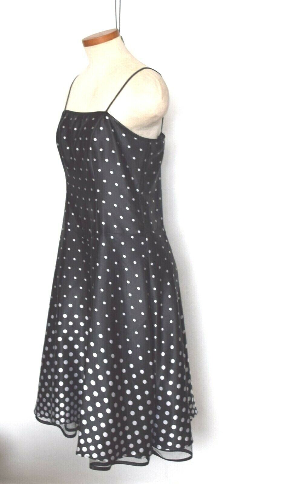 NWOT Cocktail Dress Sz 14 Polka dots Party Black White Retro Style Studio flare-image