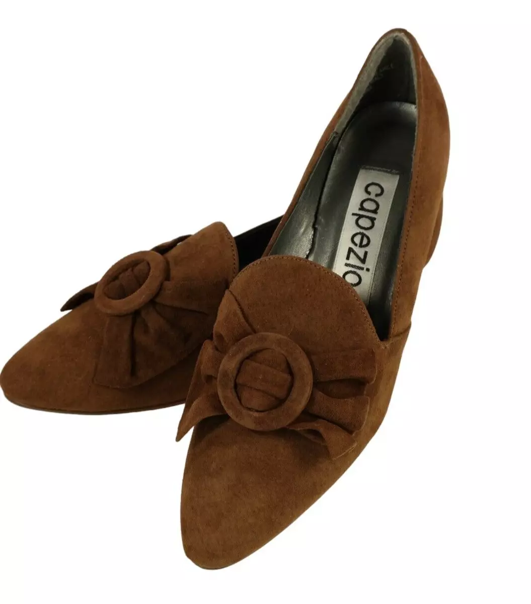 VTG 80s Womens CAPEZIO Bowtie Brown Suede Pumps Low Heels Bows Shoes 6.5 M NOS