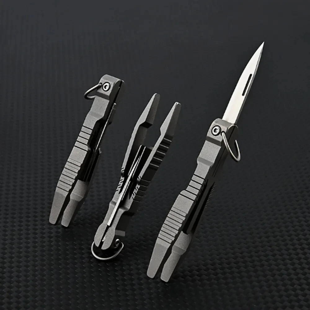 Multi-tool Folding Knife Tweezer Plier Hunting Survival Camp D2 Steel Keychain S