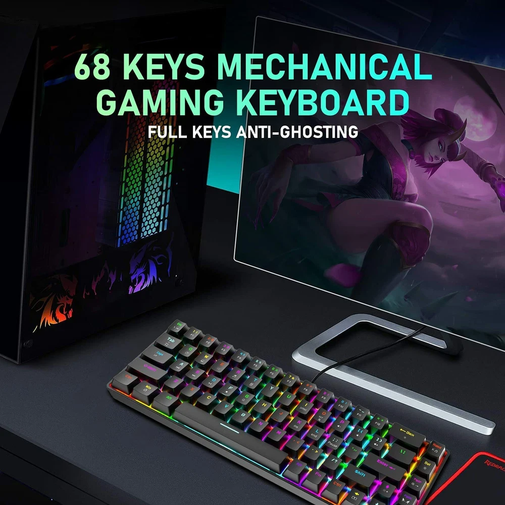 Mechanical Keyboard Wired 68 Keys Gaming Keyboard Red Switch Keyboard RGB Light