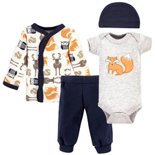 Hudson Baby Infant Boy Preemie Layette Set 4-Piece, Orange Fox, Preemie
