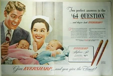 Vintage 1946 EVERSHARP SKYLINER Pen & Pencil Set Two-Pg Magazine Print Ad 