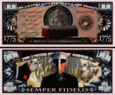 Marine Corps Birthday Semper Fidelis Million Dollar Novelty Note + FREE SLEEVE