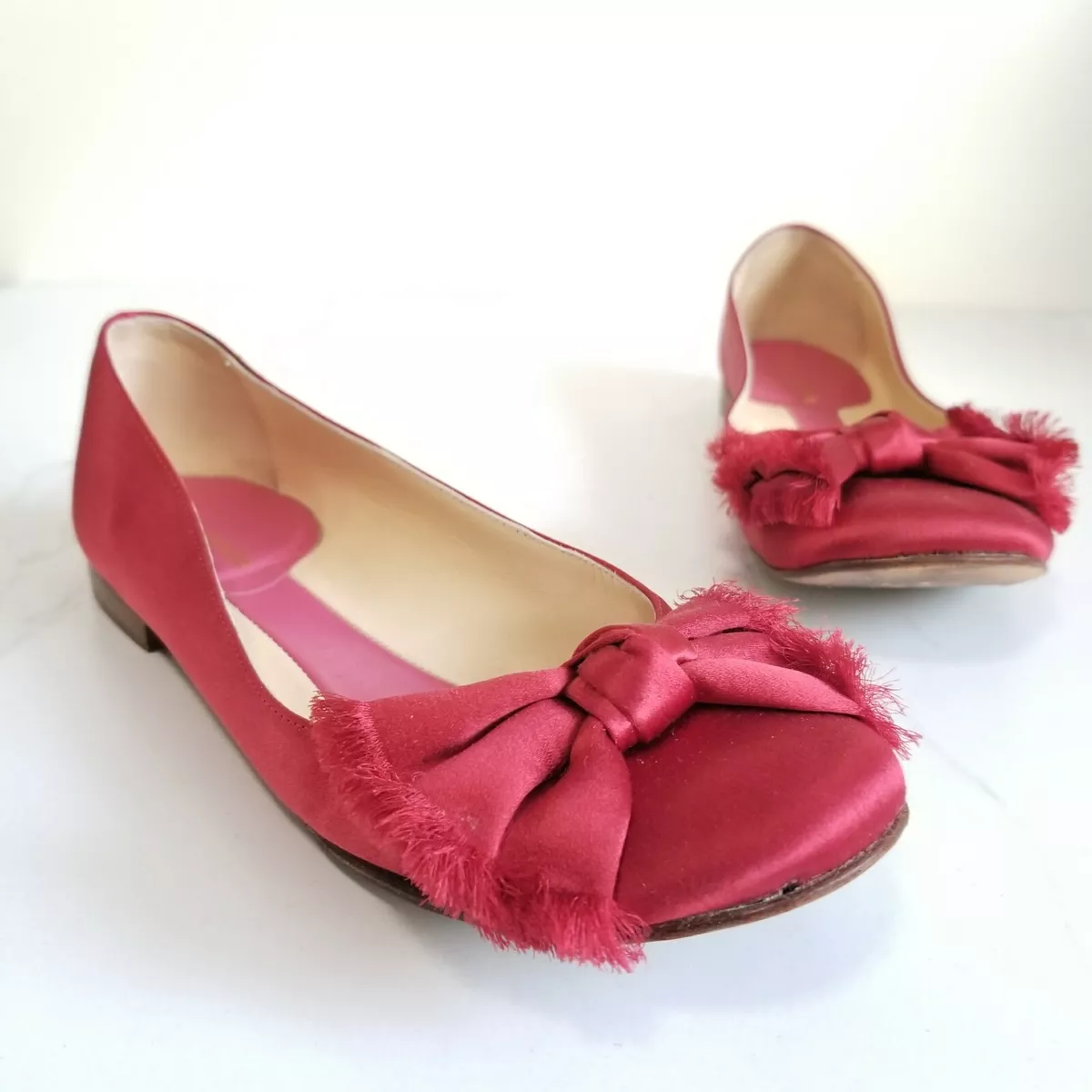 KATE SPADE New York Ballet Flats Peggy Red Satin Bow Womens Shoes
