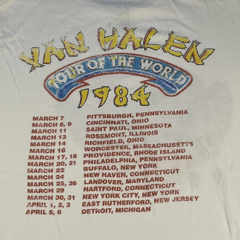 Van Halen Tour of the World 1984 Band Tee Size Large Repop White Eagle Graphic - Image 2 of 4