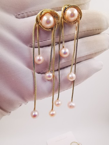 9ct Gold Plated Seawater Pearl Dangle Drop Flows Earrings Birthday Gift - Picture 11 of 11