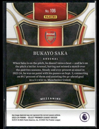 2023-24 Panini Select Premier League #106 Bukayo Saka Mezzanine - Picture 2 of 2