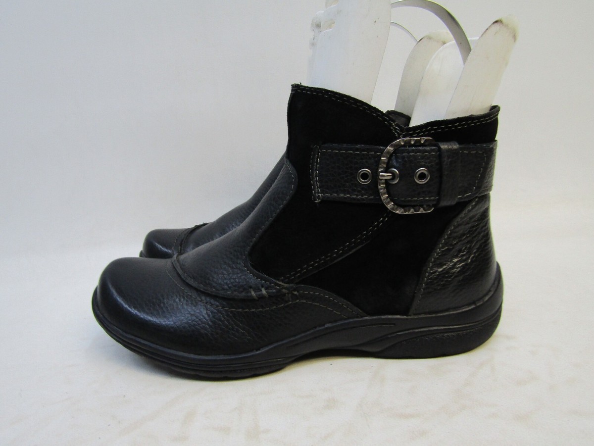 Earth Womens Size M Black Leather Buckle Zip Ankle Fashion Boots Booties