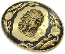 Vintage Western Americana Belt Buckle with Native American Chief Design