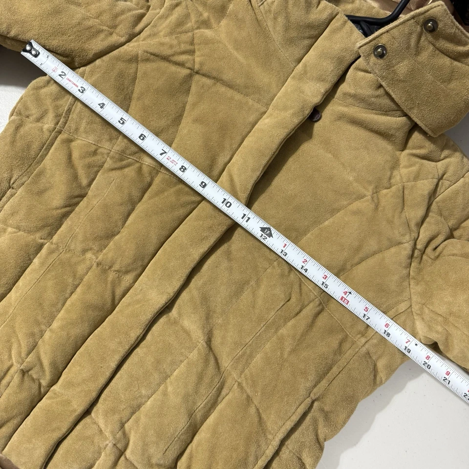 Chaqueta acolchada Eddie Bauer plumón de ganso marrón gamuza cuero imitación piel para mujer pequeña S Foto 3 de 4