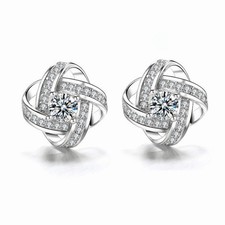 Silver Plated Jewelry Love Forever Elegant Crystal Earrings Lab-Created A65