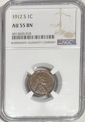 1912-S LINCOLN WHEAT CENT NGC AU55 BN