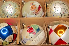 Lot VTG Glass Pictured SANTA DOTS HARLEQUIN Large BALL Christmas Ornament Poland