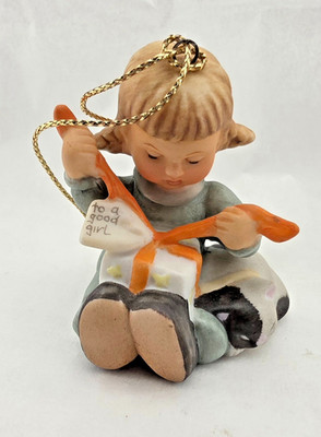 Berta Hummel Goebel Little Gift Wrapper 1997 Christmas Ornament Sleeping Cat
