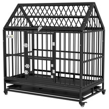48" Heavy Duty Kennel Crate for XL Large Dogs Lockable Wheels Removable Tray