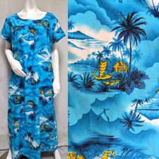 Vintage K's Fashion Hawaii Blue Hawaiian Print Maxi Muumuu Maxi Dress - Size XXL